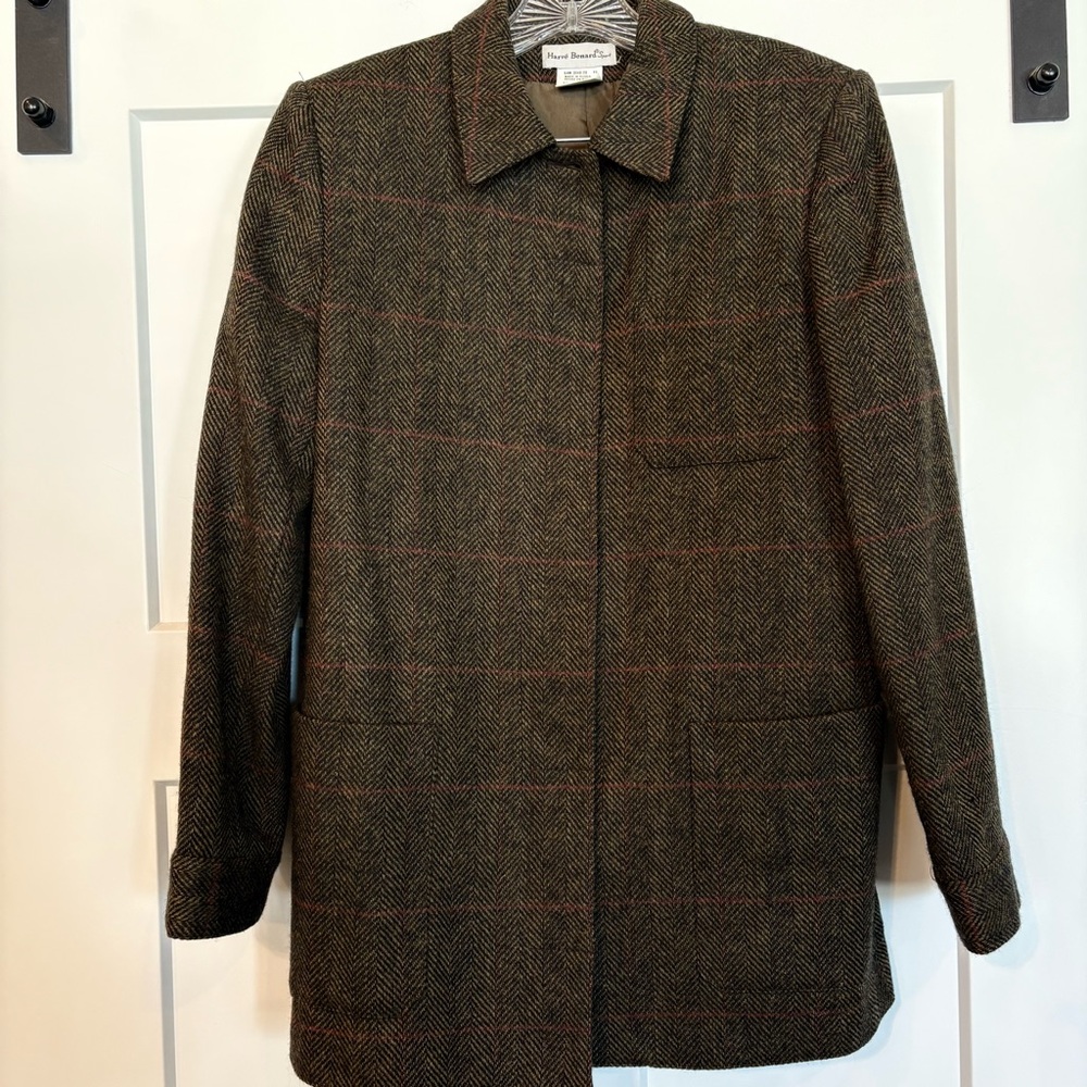 Vintage Harve Benard Wool Tweed Windowpane Overcoat Women 8